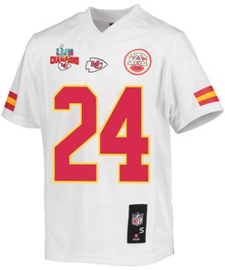 Skyy Moore 24 Kansas City Chiefs Super Bowl LVII Champions 3 Stars Youth Game Jersey - White