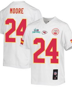 Skyy Moore 24 Kansas City Chiefs Super Bowl LVII Champions Youth Game Jersey - White