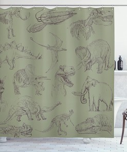 Slate Brown Dinosaur Shower Curtain, Arrangement of Various Illustrations Bathroom Decor, Home Decor