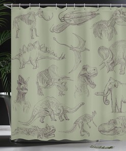 Slate Brown Dinosaur Shower Curtain, Arrangement of Various Illustrations Bathroom Decor, Home Decor