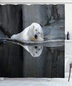 Sleeping Calm Zoo Animal Shower Curtain with Bear Print for Bathroom 