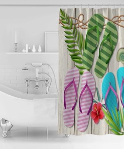 Slippers Palm Leaves Seashell Shower Curtain - Home Decor Bathroom Curtain