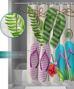 Slippers Palm Leaves Seashell Shower Curtain - Home Decor Bathroom Curtain