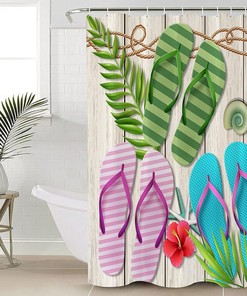 Slippers Palm Leaves Seashell Shower Curtain - Home Decor Bathroom Curtain
