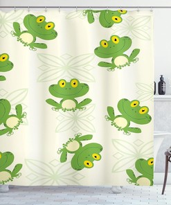 Smiling Happy Frogs Shower Curtain with Joyful Pattern for Bathroom Decor