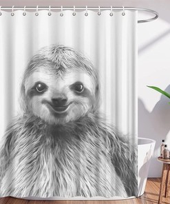 Smiling Sloth City Sketch Shower Curtain - Funny Animal Pattern for Cute Bathroom Decor with Quick Dry Fabric