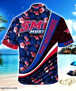 Smu Mustangs Summer Beach Hawaiian Shirt With Tropical Flower Pattern
