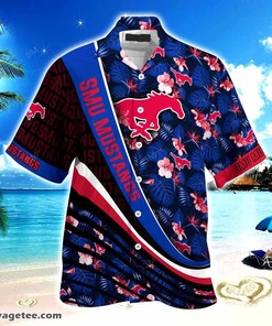 Smu Mustangs Summer Beach Hawaiian Shirt With Tropical Flower Pattern
