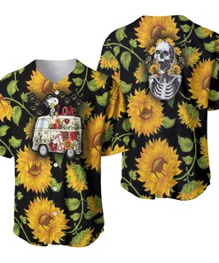 Snoopy Hippie Bus Sunflowers Hippieseamless Pattern Baseball Jersey