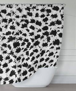 Snow Leopard Polka Dot Print Shower Curtain - Glamorous and Chic Black and White Bathroom Decor with Animal Print