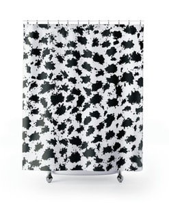 Snow Leopard Polka Dot Print Shower Curtain - Glamorous and Chic Black and White Bathroom Decor with Animal Print