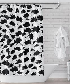 Snow Leopard Polka Dot Print Shower Curtain - Glamorous and Chic Black and White Bathroom Decor with Animal Print