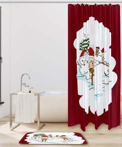 Snowball Fight Christmas Deer Waterproof Shower Curtain for Holiday Bathroom Decor