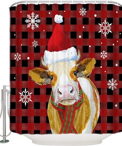 Snowflake Farm Cattle Shower Curtain - Country Christmas Bathroom Decor