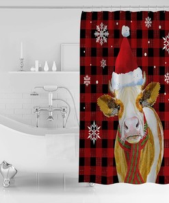 Snowflake Farm Cattle Shower Curtain - Country Christmas Bathroom Decor