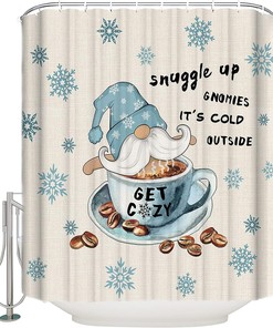 Snowflake Gnome Coffee Theme Shower Curtain by ArneCase - Ideal for Winter Time Bathroom Decor