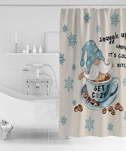 Snowflake Gnome Coffee Theme Shower Curtain by ArneCase - Ideal for Winter Time Bathroom Decor