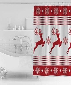 Snowflake Reindeer Elk Red Shower Curtain - Festive Christmas Bathroom Decor