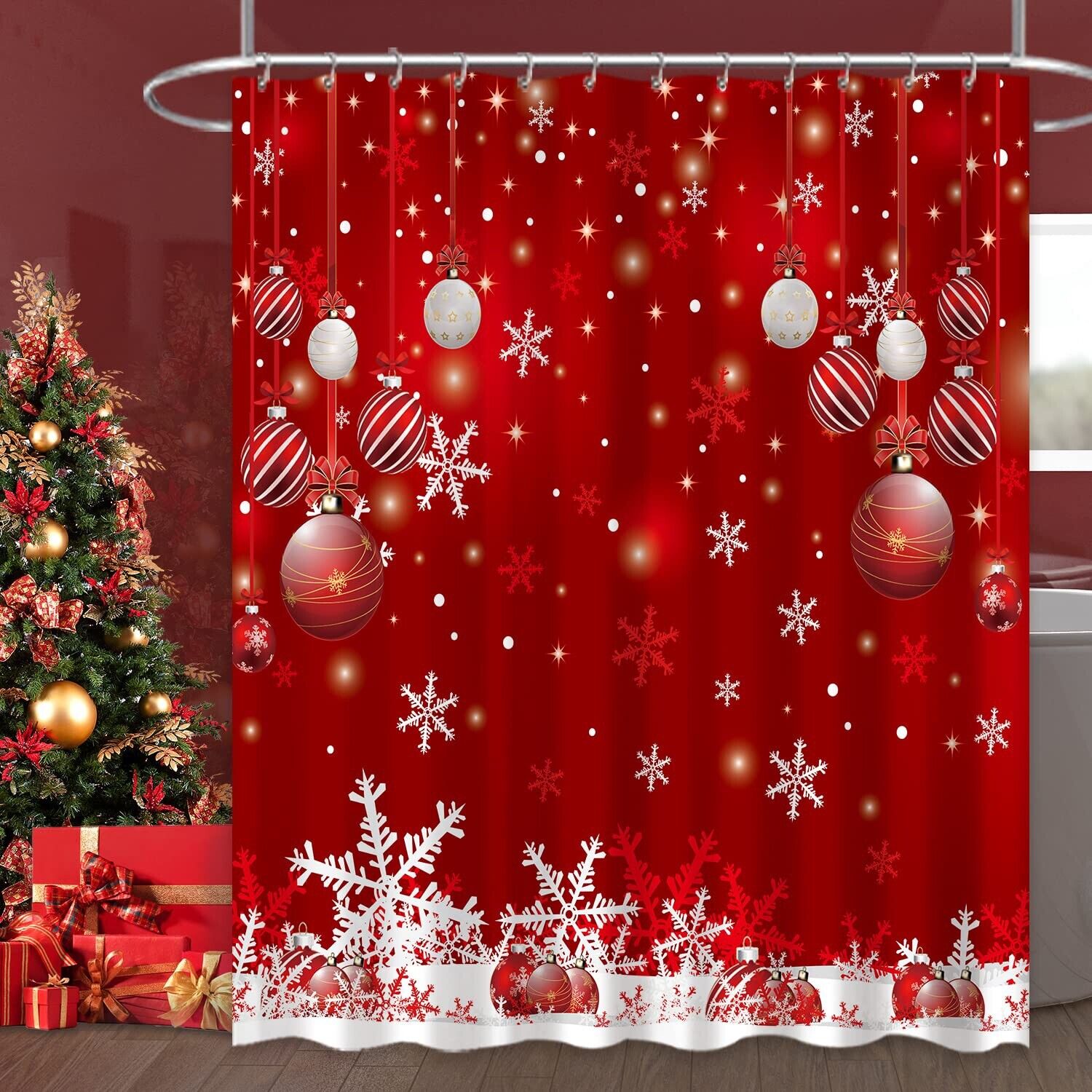 Snowflake Shower Curtain Christmas Bathroom Decor - Bluefink