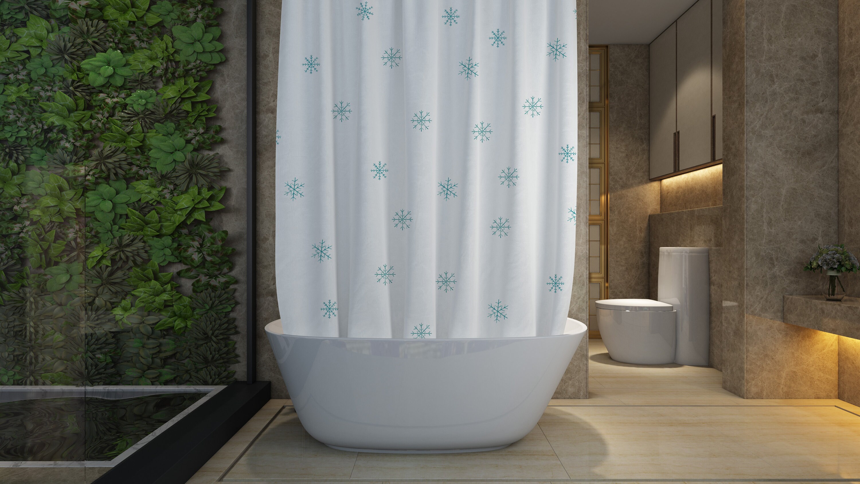 Snowflake Winter Decor Blue Shower Curtain - Christmas and Bathroom Decor