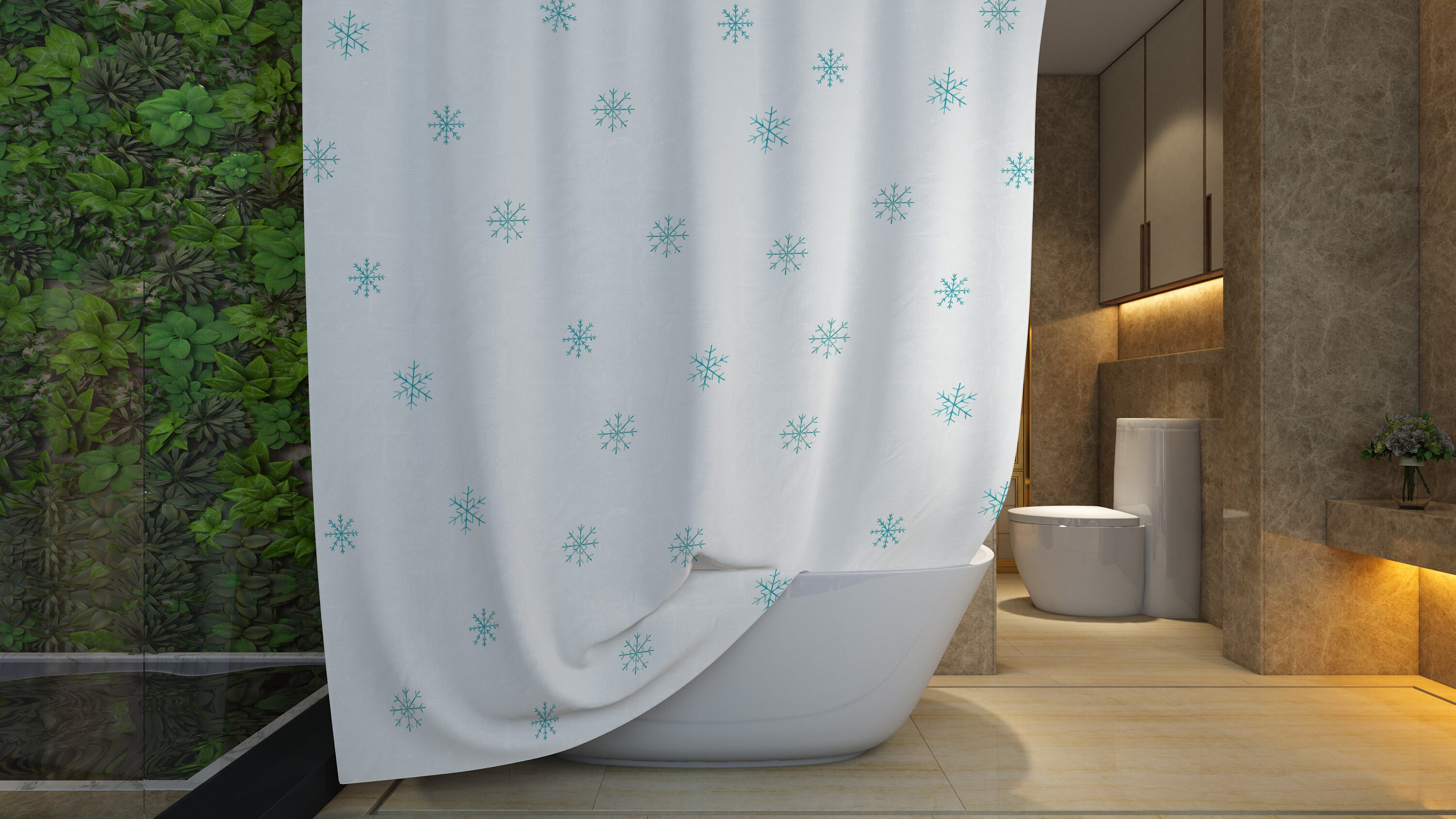 Snowflake Winter Decor Blue Shower Curtain - Christmas and Bathroom Decor