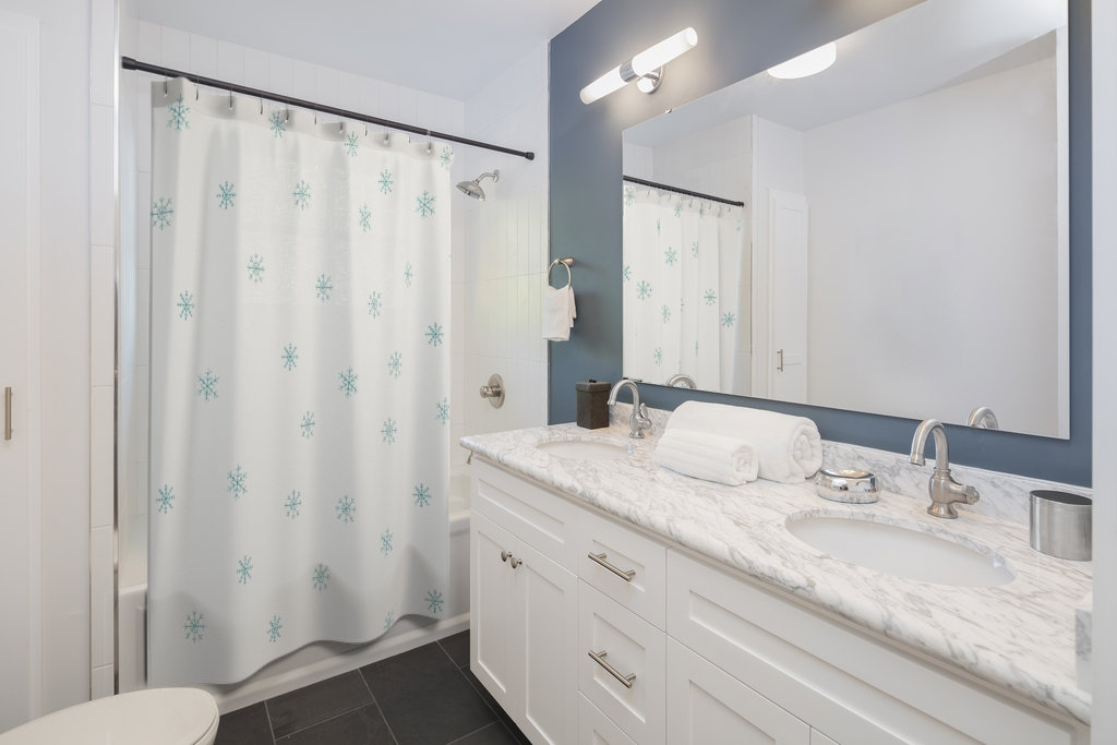 Snowflake Winter Decor Blue Shower Curtain - Christmas and Bathroom Decor