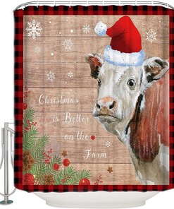 Snowflake Wood Farm Cattle Shower Curtain - Rustic Christmas Bathroom Decor