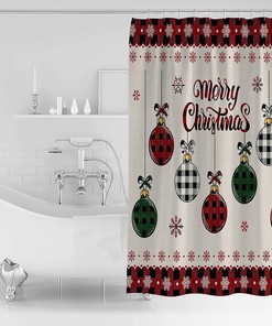 Snowflake Xmas Ornaments Shower Curtain - Traditional Christmas Bathroom Decor