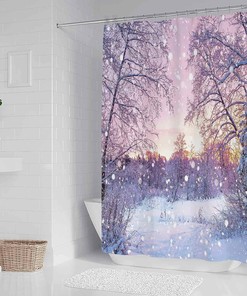 Snowing Landscape Christmas Shower Curtain 