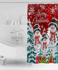 Snowman Xmas Tree Gift Snowflake Shower Curtain - Home Decor Bathroom Curtain