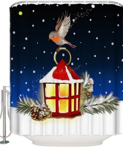 Snowy Christmas Shower Curtain with Bird Design for Festive Home Decoration
