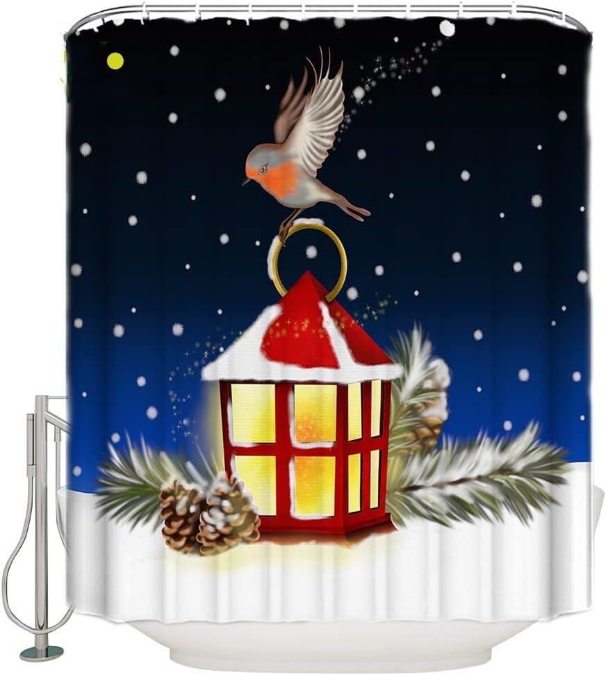 Snowy Christmas Shower Curtain with Bird Design for Festive Home