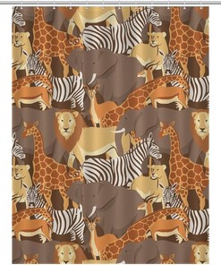 Soft African Animals Bathroom Shower Curtain with Bath Liner 