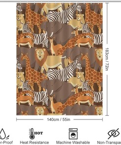 Soft African Animals Bathroom Shower Curtain with Bath Liner