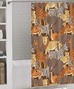 Soft African Animals Bathroom Shower Curtain with Bath Liner 