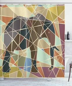 Soft Colored Animal Mosaic Shower Curtain, Wildlife Nature Savannah Theme Print Art- Bathroom Curtain