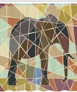 Soft Colored Animal Mosaic Shower Curtain, Wildlife Nature Savannah Theme Print Art- Bathroom Curtain