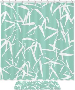 Soft Tones Shower Curtain with Bamboo Leaf Silhouette in Waterproof Fabric for Bathroom Decoration