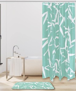Soft Tones Shower Curtain with Bamboo Leaf Silhouette in Waterproof Fabric for Bathroom Decoration