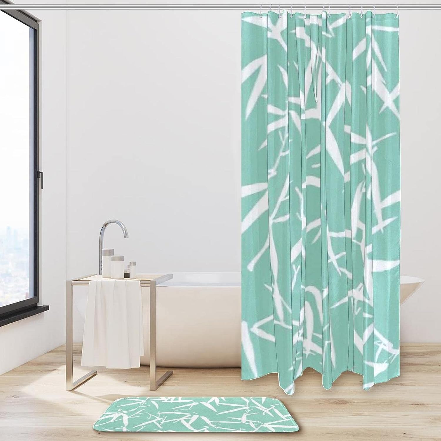 Soft Tones Shower Curtain with Bamboo Leaf Silhouette in Waterproof Fabric for Bathroom Decoration