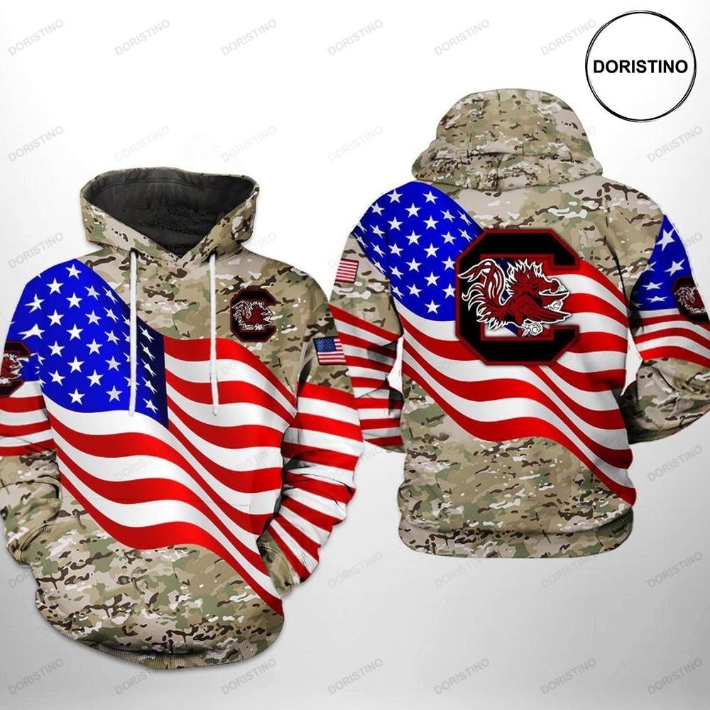 South Carolina Gamecocks NCAA US Flag Camo Veteran 3D Hoodie