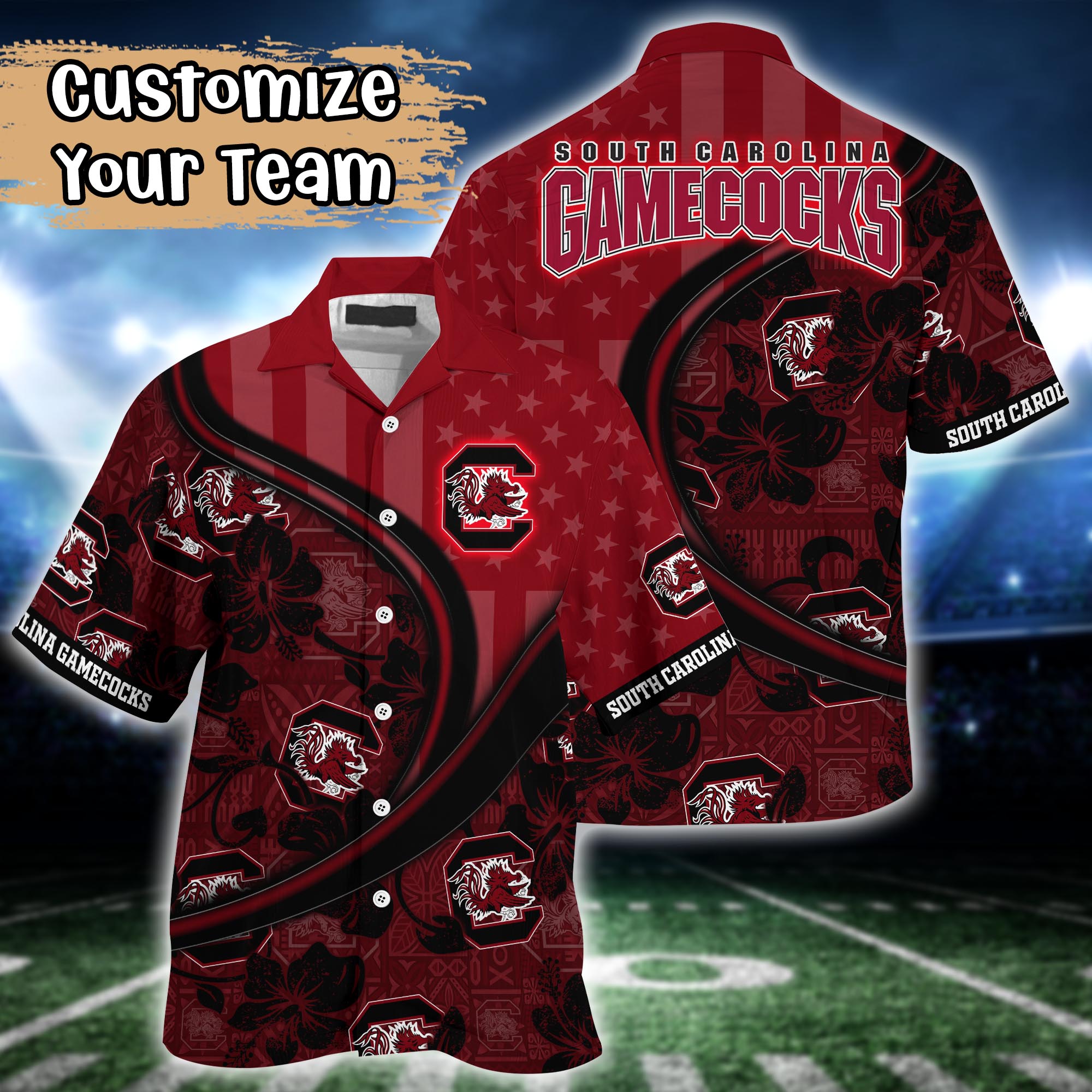South Carolina Gamecocks NCAA US Flag Flower Hawaii Shirt For Fans