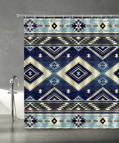 Southwest Aztec Shower Curtain - Vintage Tribal Geometric Pattern for Boho Bathroom Decor