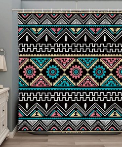 Southwest Native American Mandala Rustic Shower Curtain, Geometric Tribal Art Bathroom Decor