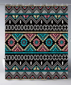 Southwest Native American Mandala Rustic Shower Curtain, Geometric Tribal Art Bathroom Decor