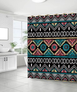 Southwest Native American Mandala Rustic Shower Curtain, Geometric Tribal Art Bathroom Decor