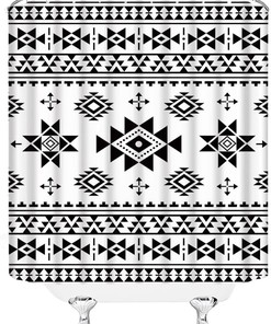 Southwest Retro Aztec Geometric Shower Curtain, Native American Navajo Vintage Bathroom Decor