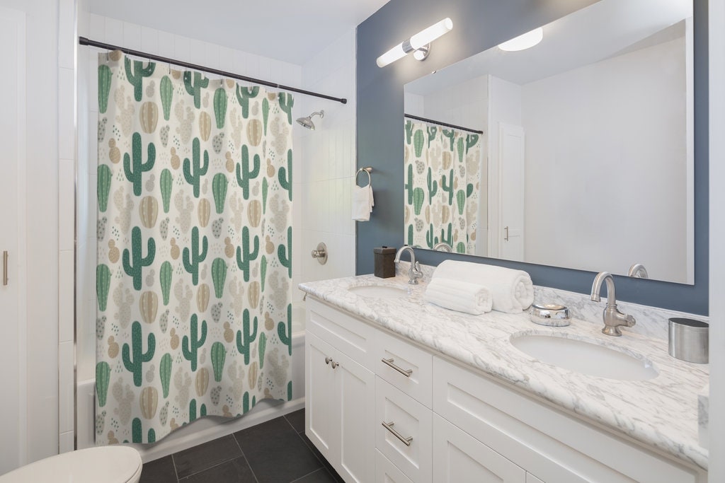 Southwest Shower Curtain in Cactus Design - Perfect for Southwestern Bathroom Decor