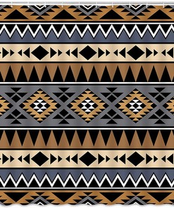 Southwest Western Navajo American Ethnic Shower Curtain, Triangular Geometric Bath Decor
