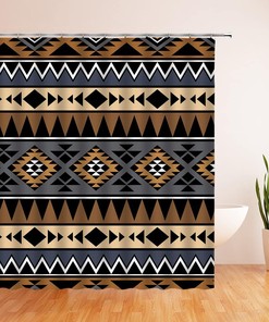 Southwest Western Navajo American Ethnic Shower Curtain, Triangular Geometric Bath Decor
